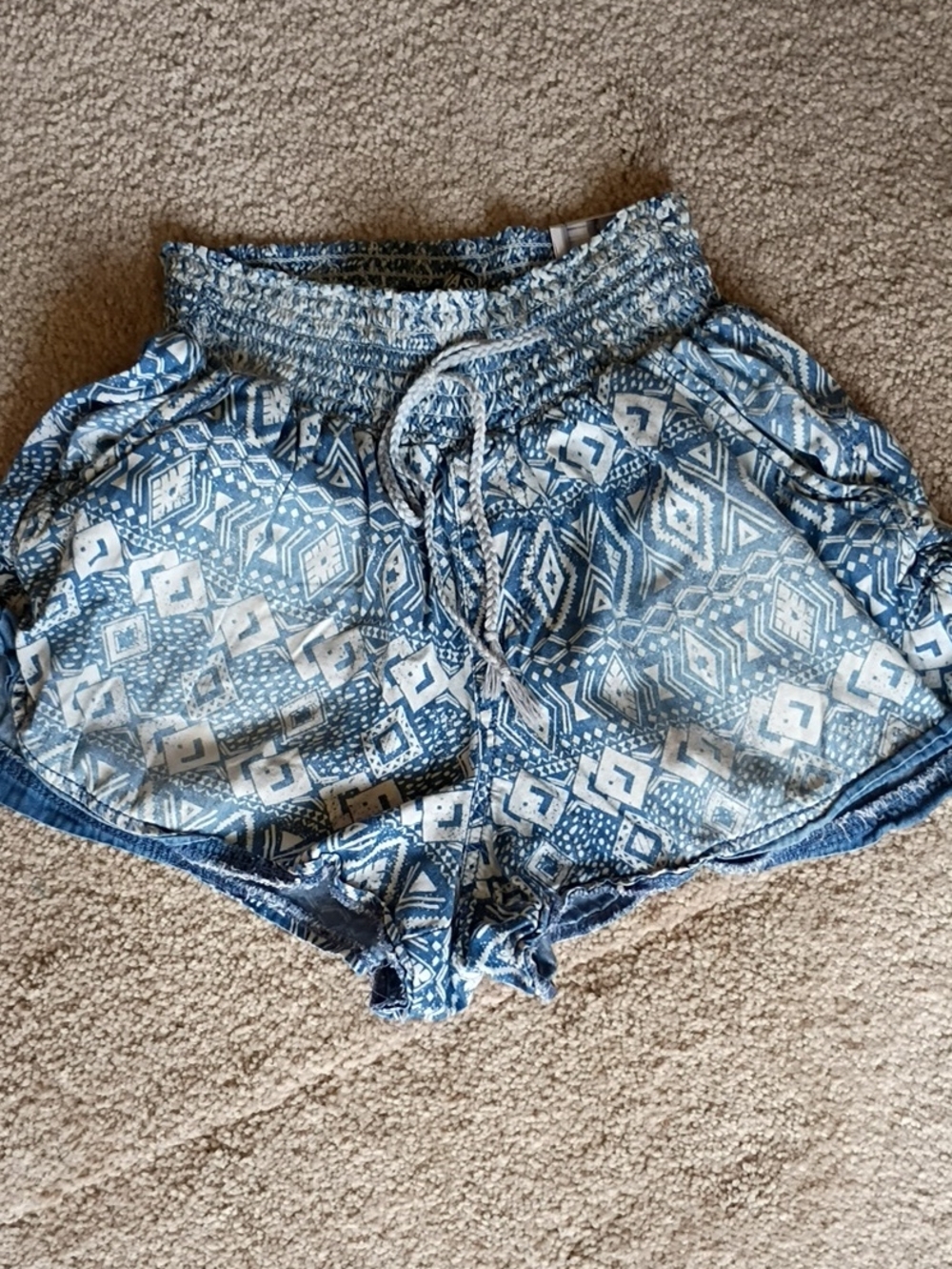 Rewash Blue Aztec Smocked-Waist Athletic Shorts